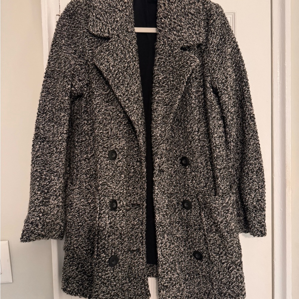 Free People Women's Black & Gray Tweed Coat